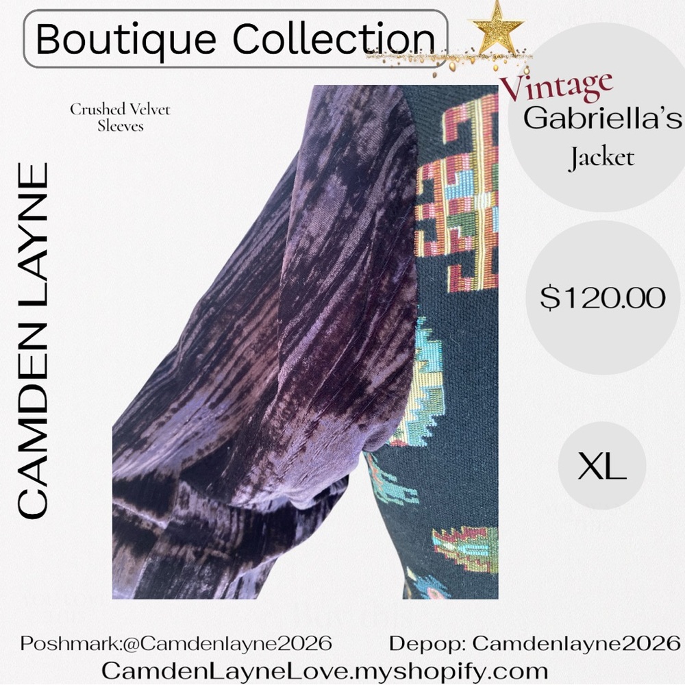 Vintage Gabriella’s Tapestry Art Needlepoint Jacket, Crushed Velvet Sleeves - Picture 11 of 13